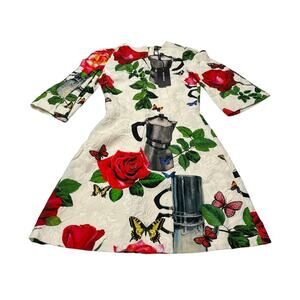 7-53 DOLCE & GABBANA Women's Mini Dress Coffee Floral Motif Size 36/ XXS